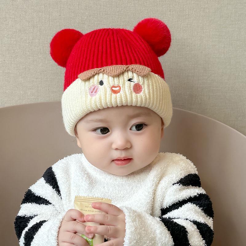Product Introduction of Cute Warm Fur Ball Earmuffs Hat Autumn and Winter Baby Hat Woolen Cap Baby New Year Red Winter Thockening 4