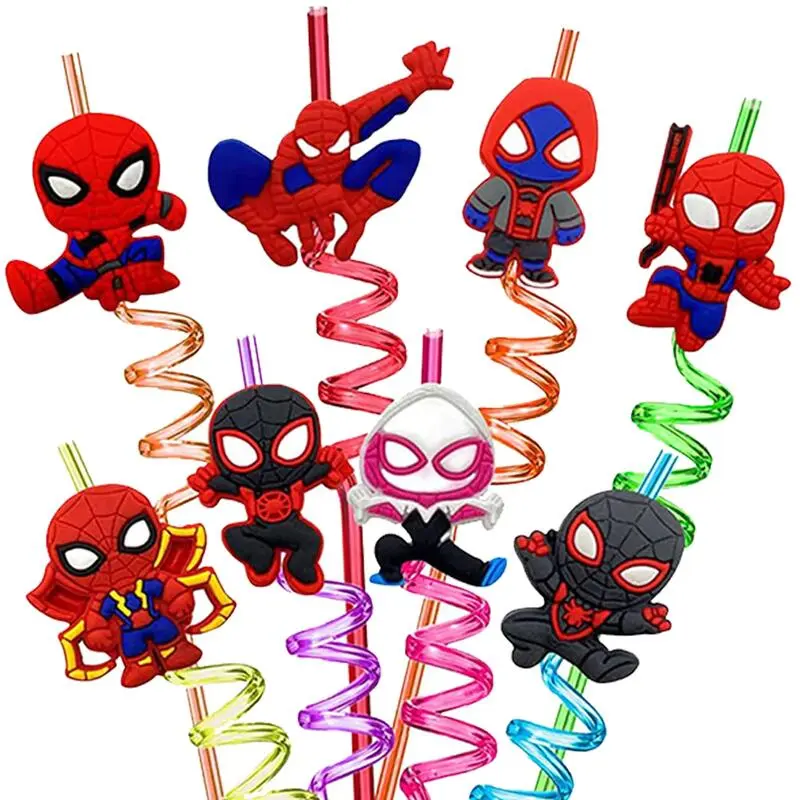 6/12pcs Reusable Spiderman for Kids Birthday Superhero Theme Drinking Straws Baby Shower Boys Girls Party Favors Disposable