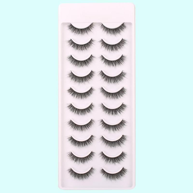 Natural False Eyelashes, 10 Pairs, Eye Makeup Products, Diy Eyelash Extensions Kit, Natural Curling Strip Lashes, Cat Eye Eyelashes, Soft and Curl Fake Lashes for Women Eyelashes Extensions, Valentine's Day Gift 2