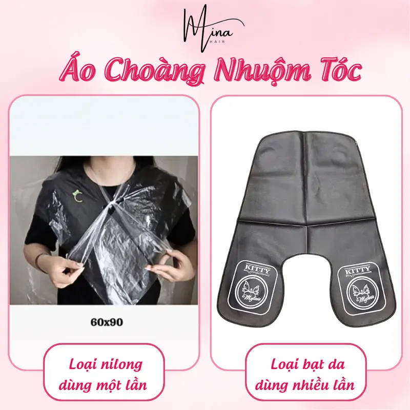 Áo choàng nhuộm tóc, áo choàng nilon nhuộm tóc tại nhà, tấm bạt nhuộm tóc - Áo choàng nhựa dẻo, bạt nhuộm tóc da, miếng lót nhuộm tóc chống thấm nước cao cấp dùng trong các salon giúp bảo vệ quần áo khi nhuộm tóc - Minahair 0