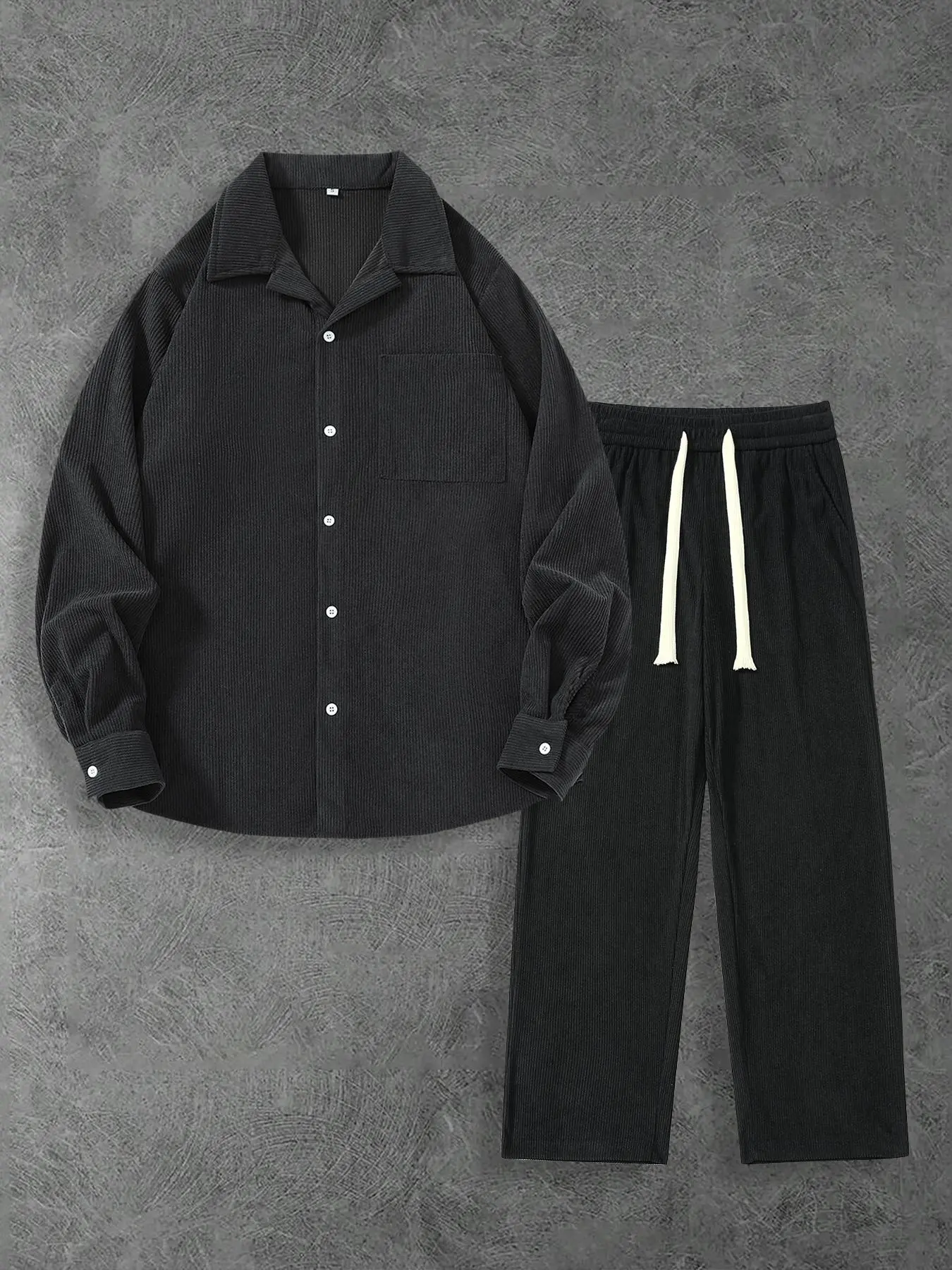 Men's Solid Color Corduroy Shirt & Straight Leg Pants Set, Loose Casual Comfy Long Sleeve Button Top & Trousers for Daily Wear, Men's Two-piece Outfits for Fall & Winter