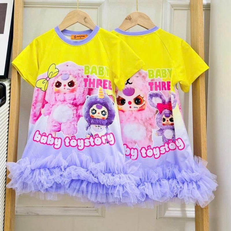 (10kg tới 48kg) Đầm bèo xinh  thun lạnh in hoạ tiết hoạt hình in 3D chất  mềm mịn co dãn thoải mái cho bé gái mặc đi chơi xinh xắn đáng yêu Cotton pijama  cho áo  ngủ đồ  ngủ labubu đồ  tết