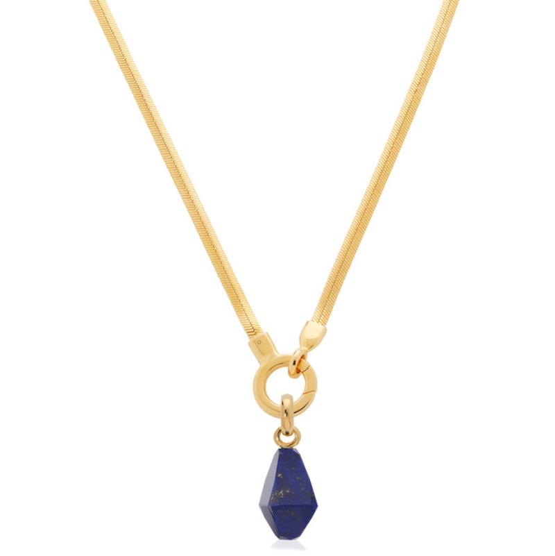 Product Introduction of Titanium Steel European and American High Niche Natural Stone Lapis Lazuli Heavy Craft Necklace Pendant DIY High Color Retention 18K Gold Plated 2