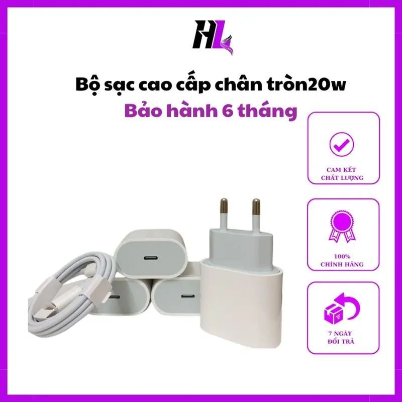 Bộ Sạc nhanh 20W [Củ trắng Chân Tròn + Cáp sạc] cho tất cả các dòng của nhà táo. Từ 8-14prm. Phụ Kiện Sạc điện thȯại Typ.e-c, không nóng máy, an toàn ổn định dành cho điện thȯại Full hộp cusac  20w 0