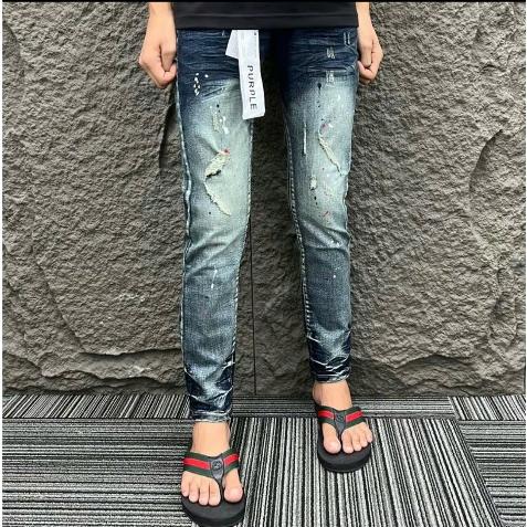 Quần jean nam boy phố cao cấp màu xanh vải chất bò co dãn phối họa tiết phong cách mẫu mới Menswear Pants 3