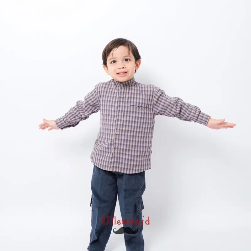 Kemeja Anak Lengan Panjang Gingham Series Motif Kotak Kerah Koko Shanghai Littleman.id 6