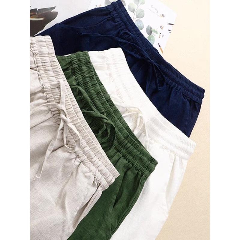 Quần Dài Vải Lanh Cotton, Eo Co Giãn, Phong Cách Cổ Điển Thẳng, Dành Cho Nữ, Thường Ngày, Hàng Mới Về, Quần Cropped 6