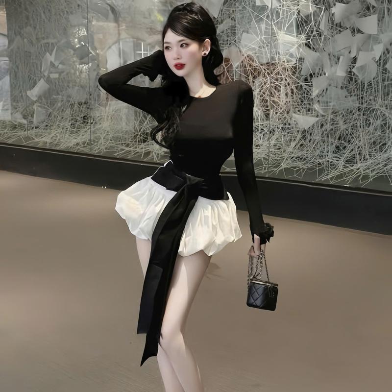  Set áo nhủ đính hoa và chân váy bí phồng nơ lớn dài đẹp có lót trong cho nữ đi du lịch và đi chơi cùng bạn bè - Women Voi 