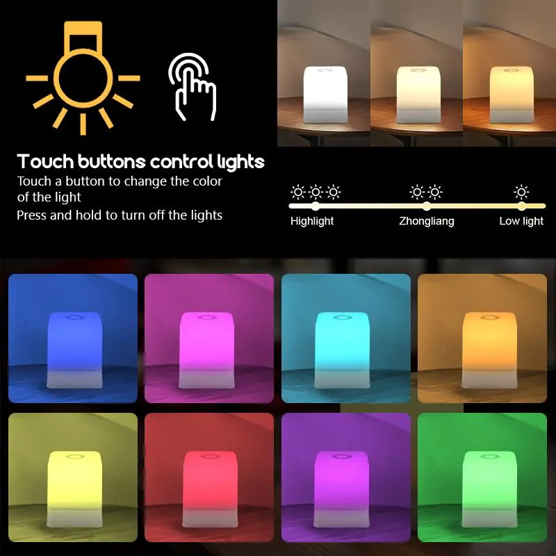 Touch Control Night Light, USB Rechargeable Table Light, Color Changing Atmosphere Light, Dimmable Night Light for Bedroom, Living Room, Home Decor, Smartphones 8