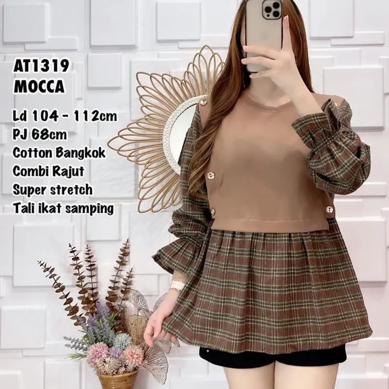 (B) Ld 116 pj 74 Blouse rajut combi cotton import 0