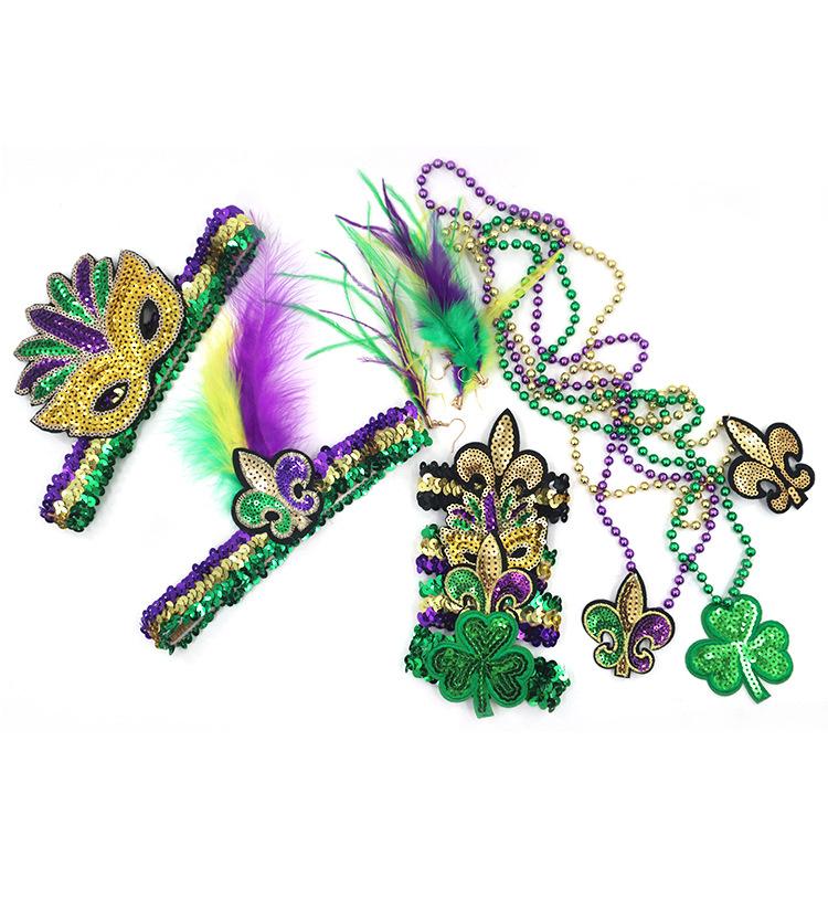 Product Introduction of Cross-border European and American Carnival Mardi Gras Earrings Jewelry Fashion Earrings Gold Purple Green Feather Accessories Earrings 2