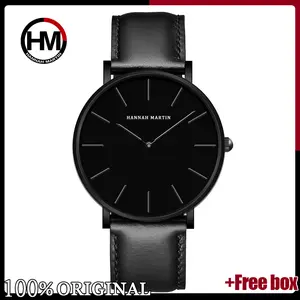 HANNAH MARTIN Jam Tangan Pria 100% Original Keren Sangat tipis Quartz COWOK Couple Kulit Anti Air Men Watch COD Laki Arloji Men Watch murah CH03 jarum stainless watches