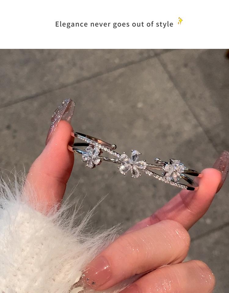 Product Introduction of Women's High-Grade Silver Petal Zircon Bracelet Opening Bracelet Bracelet Ornament 8