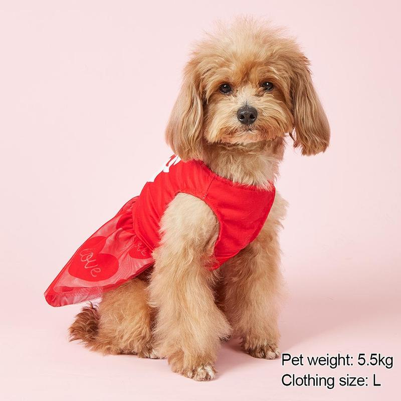 Heart Print Pet Dress, Cute Pet Clothes for Small Dogs, Pet Costume, Dog & Cat Clothing, Dog & Cat Dresses, Pet Supplies 1