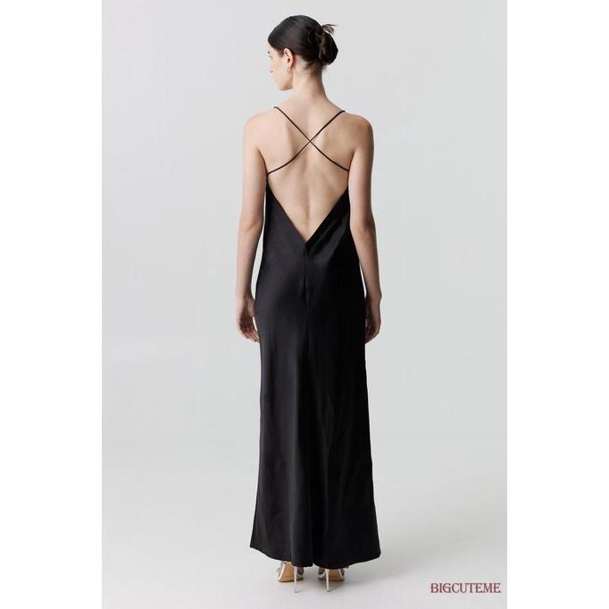 Product Introduction of Women Satin Backless Split Slip Long Dress for Party Solid Color 5