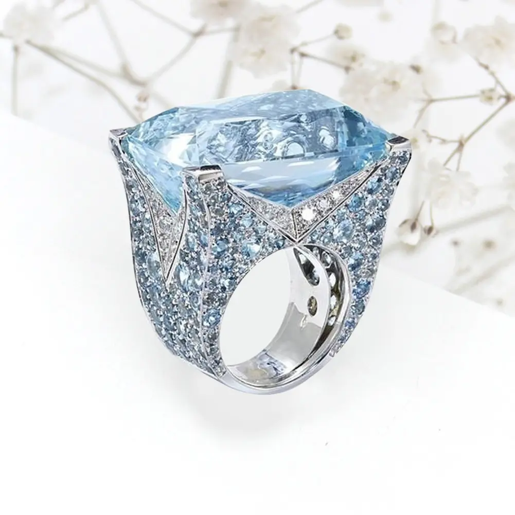 Nhẫn Zirconia Hình Khối Lấp Lánh Cho Nữ, Trang Sức Cô Dâu, Đám Cưới, Tiệc Đính Hôn, Quà Tặng