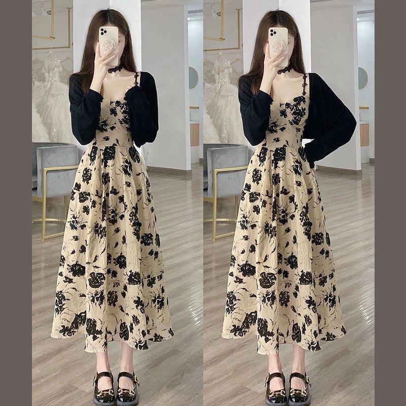Product Introduction of 2024 Summer New French Retro Floral Strap Dress Hepburn Style Chic Cardigan Dress Two-Piece Suit 7
