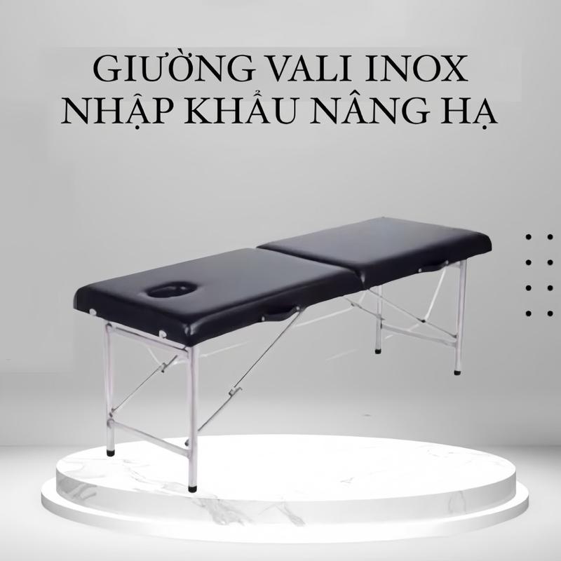 GIƯỜNG VALI NHẬP KHẨU NÂNG HẠ - Giường Spa Massage Cao Cấp Gấp Gọn - Giường Vali Chân Inox, ghe goi đầu spa, giường nối mi | ghế gội đầu gấp gọn người lớn, giường gội, bàn gội, giường gội dưỡng sinh