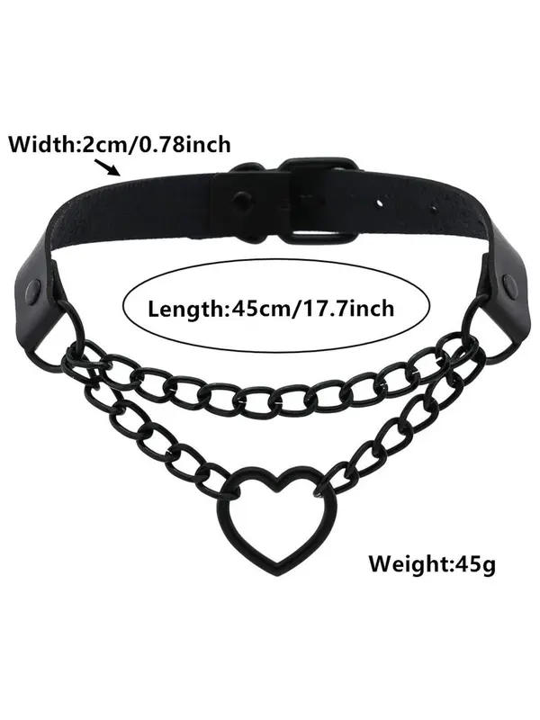 Punk Style Heart Design Choker,  Fashionable PU Leather Chain Necklace for Party, Daily Clothing Decor, Trendy All-match & Exquisite Jewelry for Birthday Gift, Valentine's Day, Gift 1
