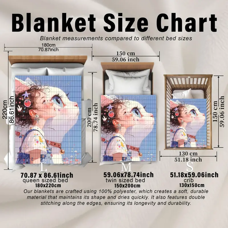 Cartoon Girl & Cat Pattern Blanket, 1/2 Counts Soft Warm Throw Blanket, Warm Nap Blanket for Home Office 1