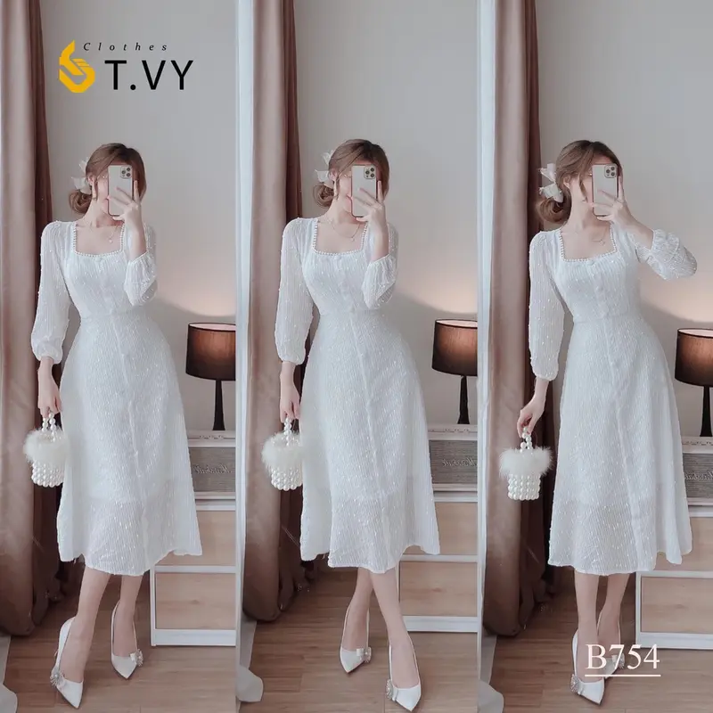 Đầm dự tiệc Nữ cổ vuông tay phồng dáng dài Lucas Dress 3