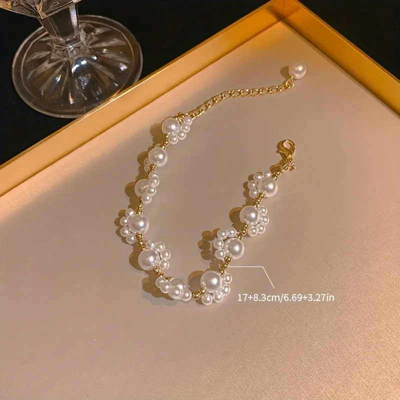 [Elegant Pearl Bracelet] Elegant White 1pc Faux Pearls Beaded Bracelet | Simple Zinc Alloy Luxury Versatile Hand Decoration 4