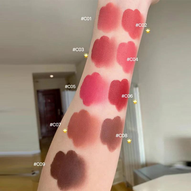 Product Introduction of Flower Knows Little Angel Matte Lipstick Long-lasting Easy To Color Velvet Lipgloss Peach Color Natural Lip Makeup Maquillage 11