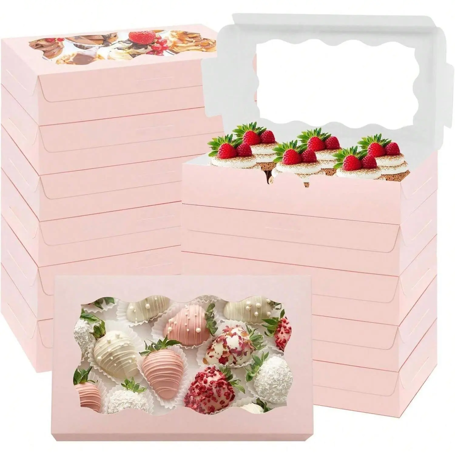 Cake Box, 6/12pcs Cake Candy Gift Box with Clear Window, Portable Dessert Food Box for Wedding, Party, Birthday, Outdoor, Baby Shower
