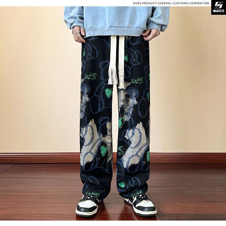 Product Introduction of 2024 Pants Trendy Brand Pu Shuai Fried Street Men's Autumn Vintage Vintage Casual Pants American Retro Graffiti Full Printed Wide-Leg Pants 3