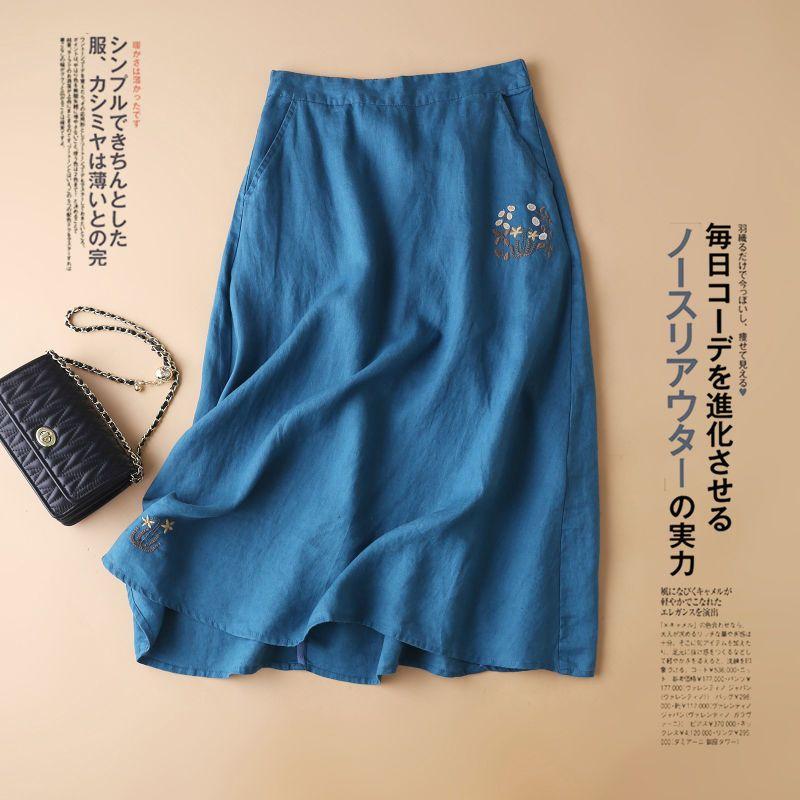 Product Introduction of Váy Thêu, Chất Liệu Cotton Và Vải Lanh, Kiểu Xếp Ly Váy xòe Cạp Cao Co Giãn Nửa Mỏng Và Dáng Rộng Rãi, Váy Chữ A Thường Ngày Nghệ Thuật, Phong Cách 2024 1