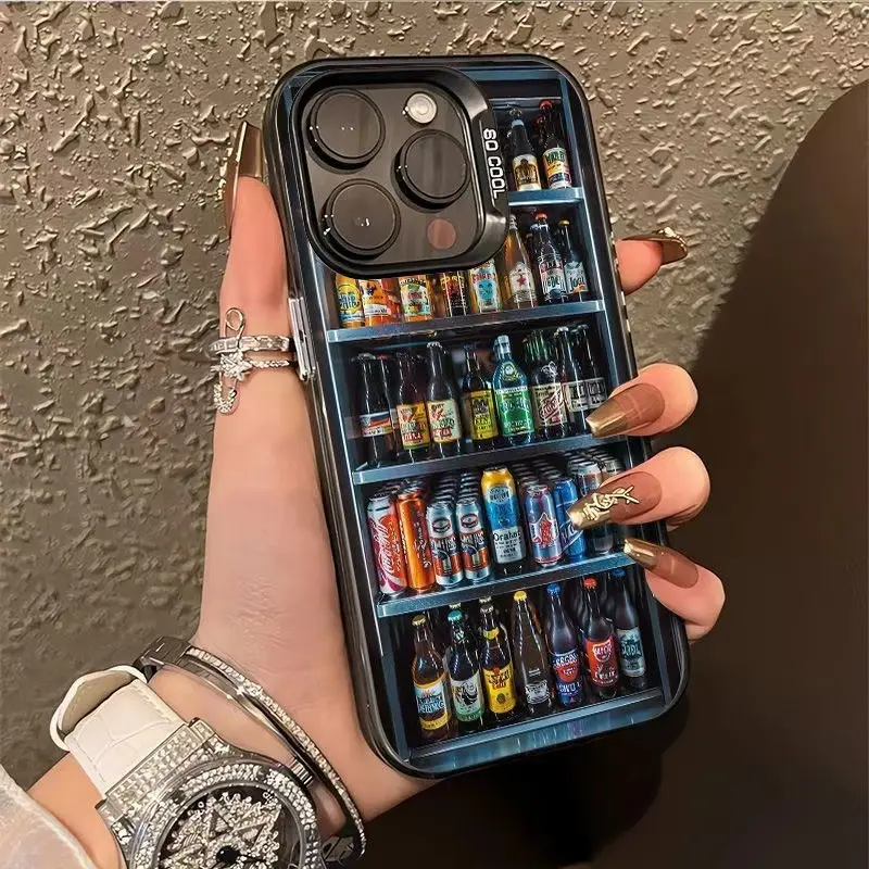 Tủ đựng đồ uống, Ốp điện thoại iPhone15Promax và iPhone16plus mới, Thiết kế sáng tạo, Thích hợp cho 14, 13 và 12, Vui nhộn