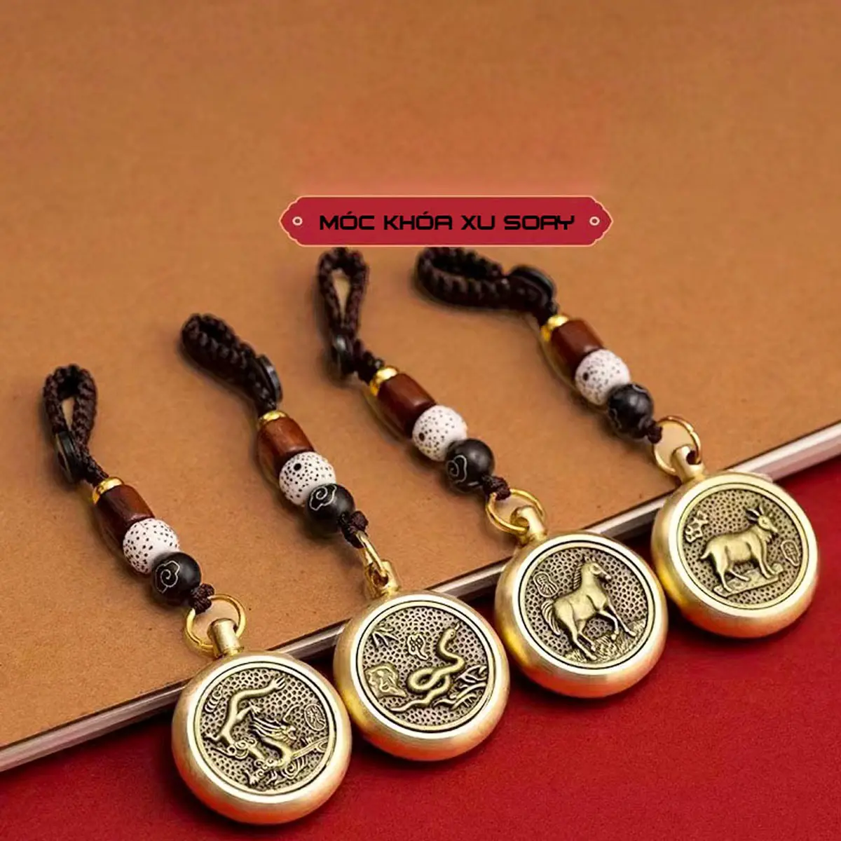 Móc khóa bằng đồng hình 12 con giáp - Hình tròn xoay - Kích thước 3,5cm - Món đổ dùng trang trí cho móc chìa khóa, túi xách.