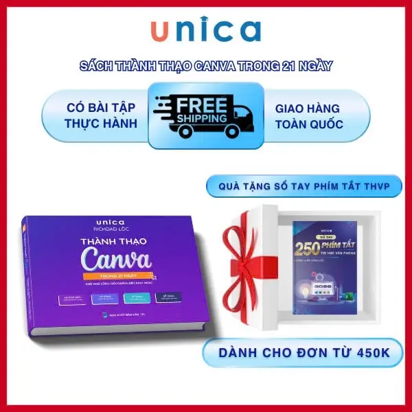 Sách Thành Thạo Canva trong 21 ngày Unica -Tặng kèm tài liệu học