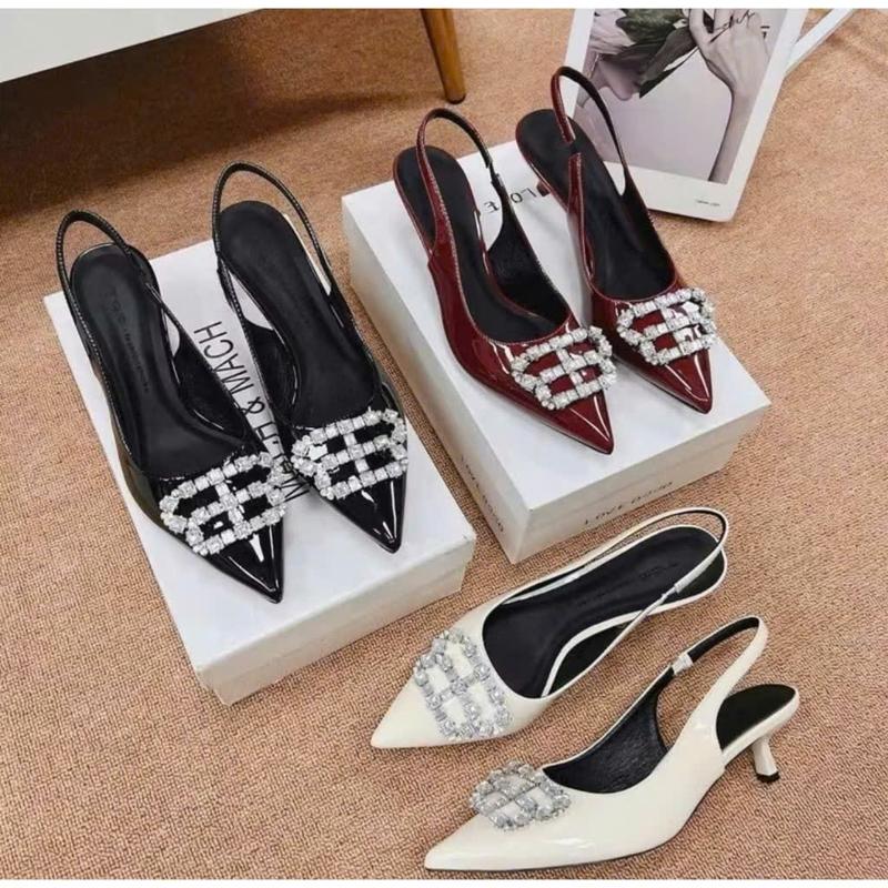 GH27- Giày Cao Gót Đính Đá chữ B Sandal  Cao Gót Cao Cấp Mũi Nhọn 7p Sang Chảnh 6