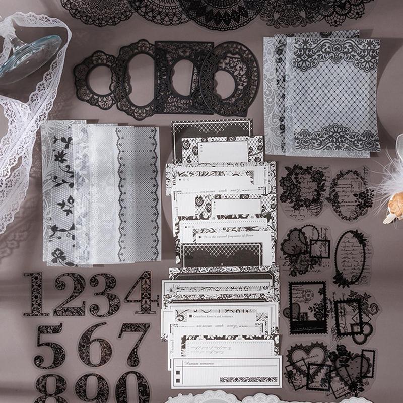 Vintage Lace Pattern Material Paper, 100pcs/box Mixed Style Scrapbooking & Stamping Paper, DIY Decorative Material for Scrapbooking & Journal Making 8