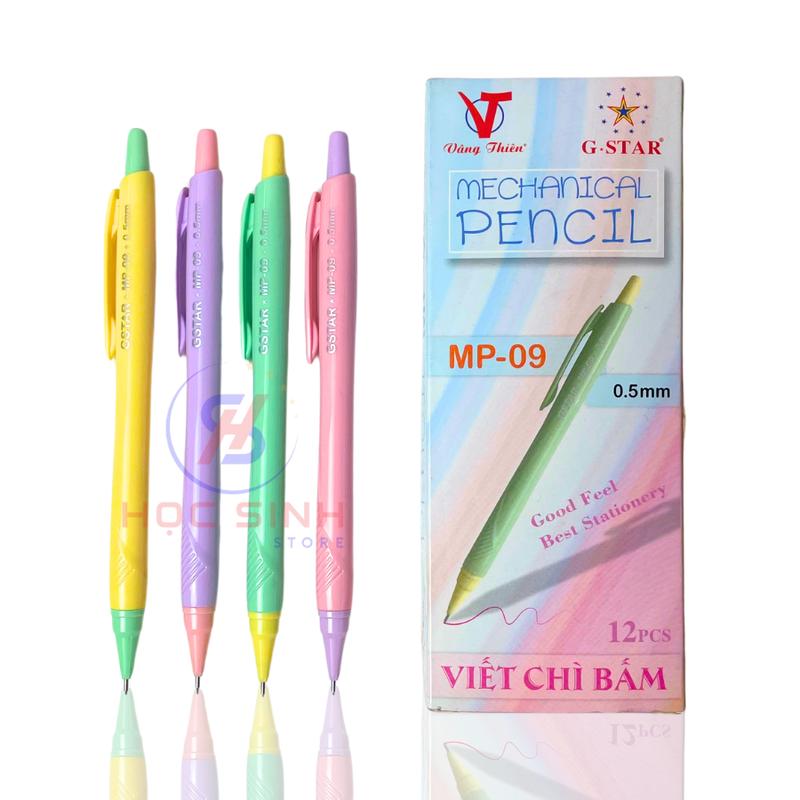  Hộp 12 Cây Bút Chì Bấm 0.5mm MP09 2B Hiệu G-Star Nét Nhỏ. Thân Màu Pastel Bắt Mắt 