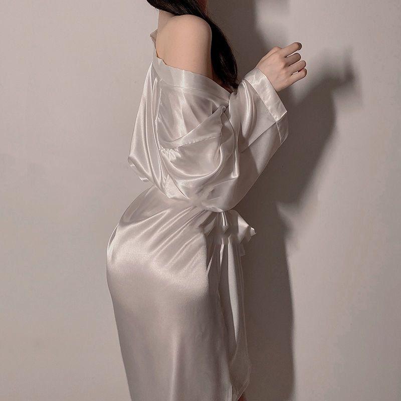 Product Introduction of 2025 Internet Celebrity Nightgown Women's Spring and Autumn Ice Silk Midi Pajamas Pure Desire Style Sexy Women's plus Size Bathrobe Home Wear Summer Loungewear Nightwear Womenswear Lingerie Comfort Homewear 11
