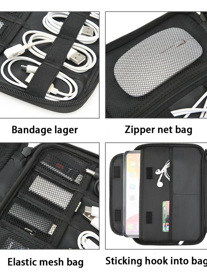 Product Introduction of Solid Color Multi-grid Travel Organizer, Durable Anti-scratch Data Cable Storage Bag, Travel Organizer for Work, Business Trip, Daily Life 2
