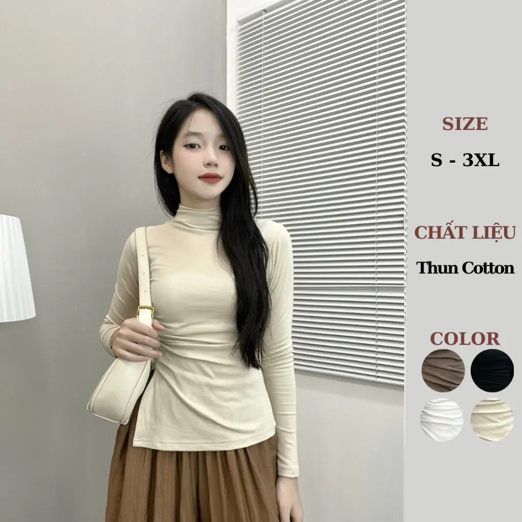 Áo thun nữ dài tay cổ 3 phân nhún sườn xẻ tà, áo thun nữ dài tay Bigsize 222T Cổ Tròn | BigBuy360 - bigbuy360.vn Áo thun nữ dài tay cổ 3 phân nhún sườn xẻ tà, áo thun nữ dài tay Bigsize 222T Cổ Tròn | BigBuy360 - bigbuy360.vn