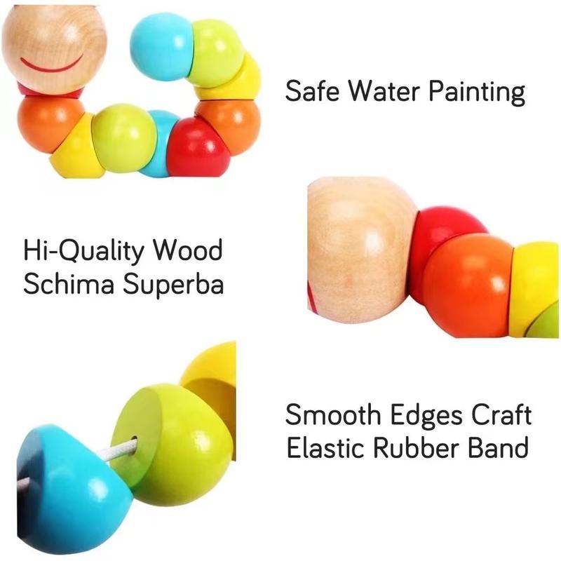 Product Introduction of 1Pc Wooden Colorful Twisted Insect Toys Cute Cartoon Baby Insect Toy Early Education Gift for 5