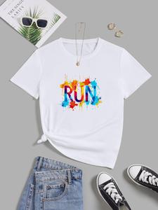ImprinTee Women's Letter Graphic Print Round Neck Graphic Tee, Vintage Trendy Casual Short Sleeve T-shirt For Daily Wear, Ladies Summer Outfit