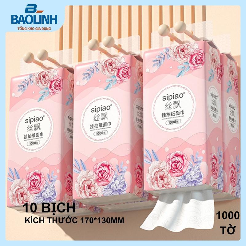 Thùng 10 bịch giấy SIPAO treo đa năng hoa hồng 4 lớp mỗi bịch 1000 tờ