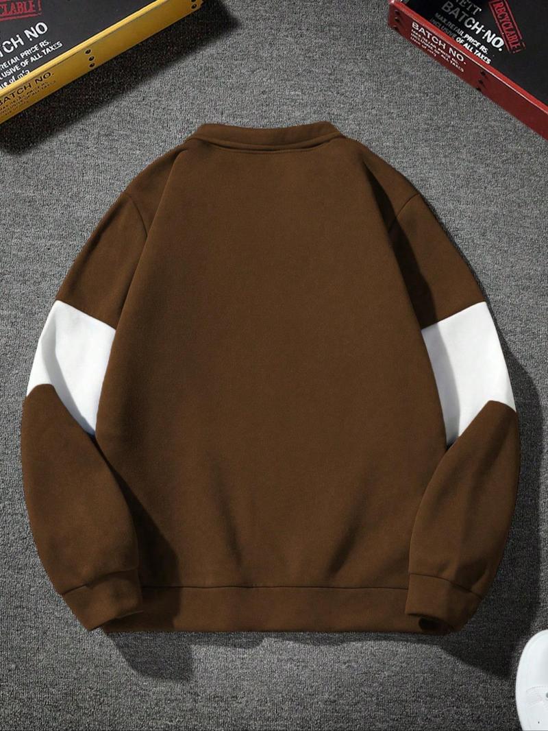 Product Introduction of Men's Regular Fit Letter Print Contrast Binding Sweatshirt, Casual Long Sleeve Hoodie for Fall & Winter, Men's Clothes for Daily Wear, Tops 6