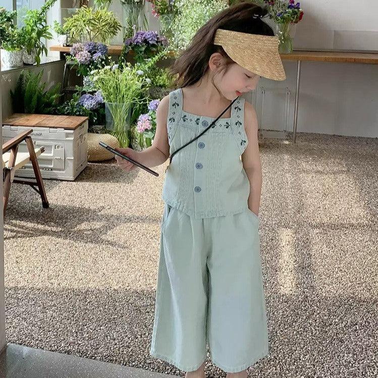[363682] - Baju Setelan Atasan Kancing Celana Panjang Jeans Fashion Anak Perempuan - Motif Gradient Denim 4