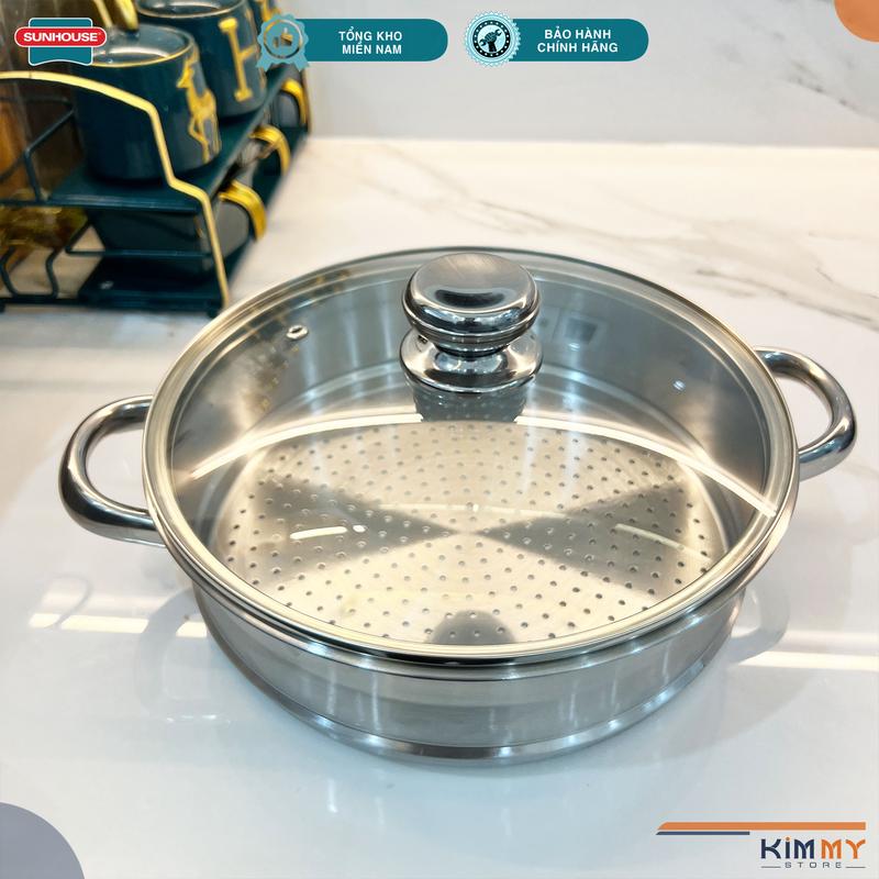 Product Introduction of Bộ nồi xửng thép không gỉ + nắp vung trong suốt bản 26 cm 6