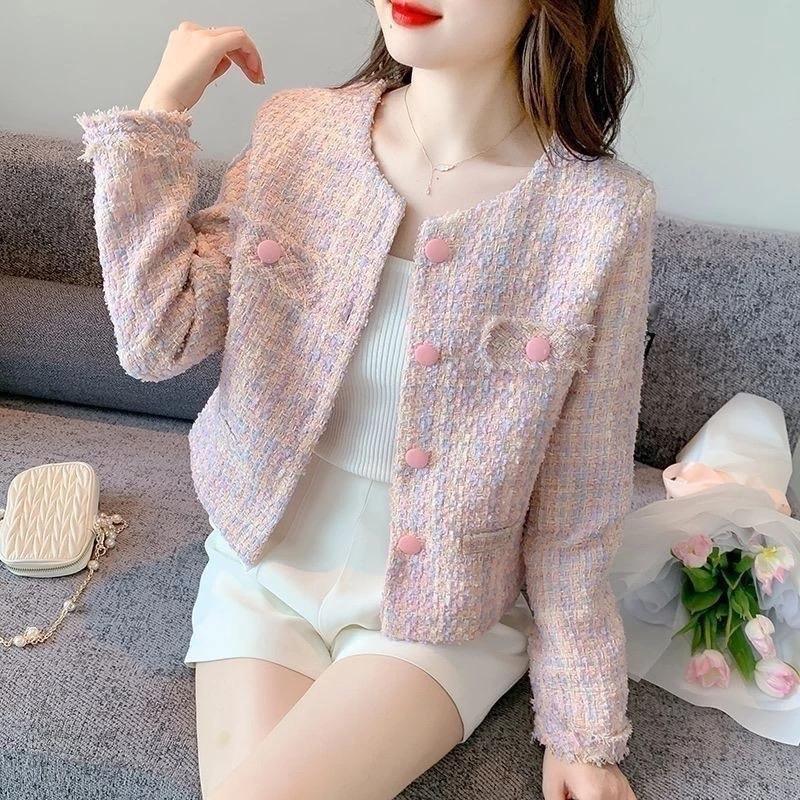 Áo khóac dạ twedd MÀU HỒNG  TIỂU THƯ dáng ngắn cho nữ áo  dạ Top Women hồng Kem Jacket