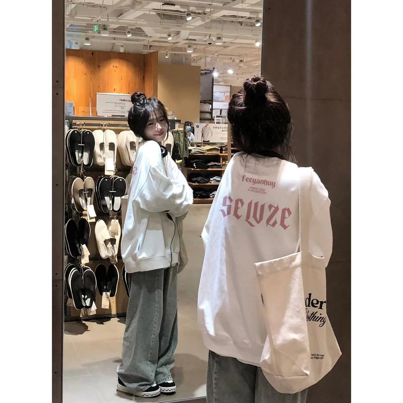 Focus Clothing áo nỉ sweater vintage đen long sleeve women unisex form rộng basic 100%cotton