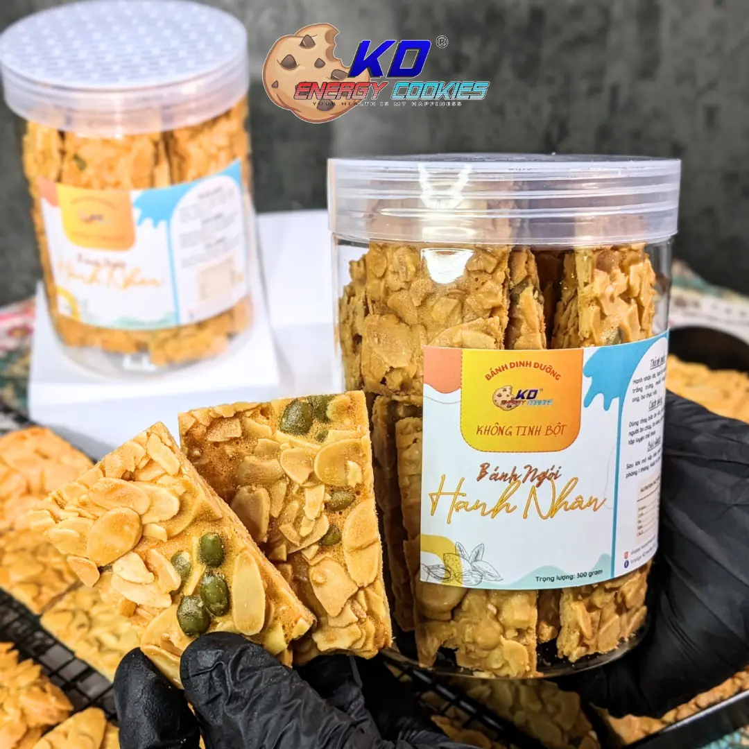 Bánh ngói hạnh nhân không tinh bột KD Healthy Food hộp 300g, giòn tan, vị ngọt dịu béo hạnh nhân ăn