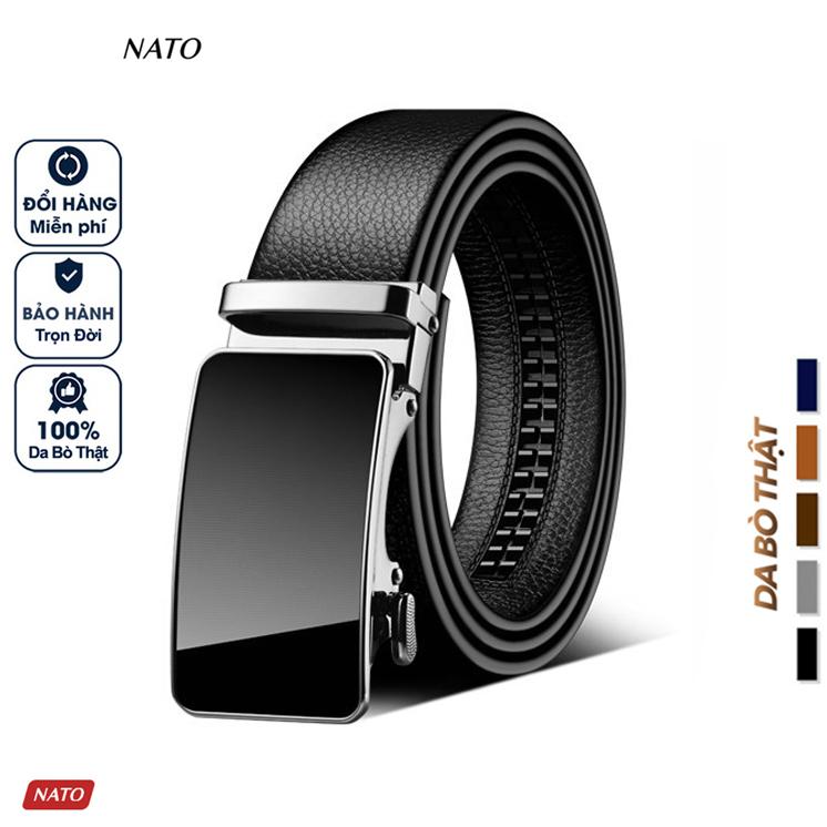 Thắt Lưng Nam Lux Khóa Tự Động Da Bò Thật Cao Cấp Đẹp Sang Trọng Công Sở Thời Trang Đi Làm Học Dây Nịt Khóa Tăng NATO Màu Đen Trơn Đơn Giản Ví