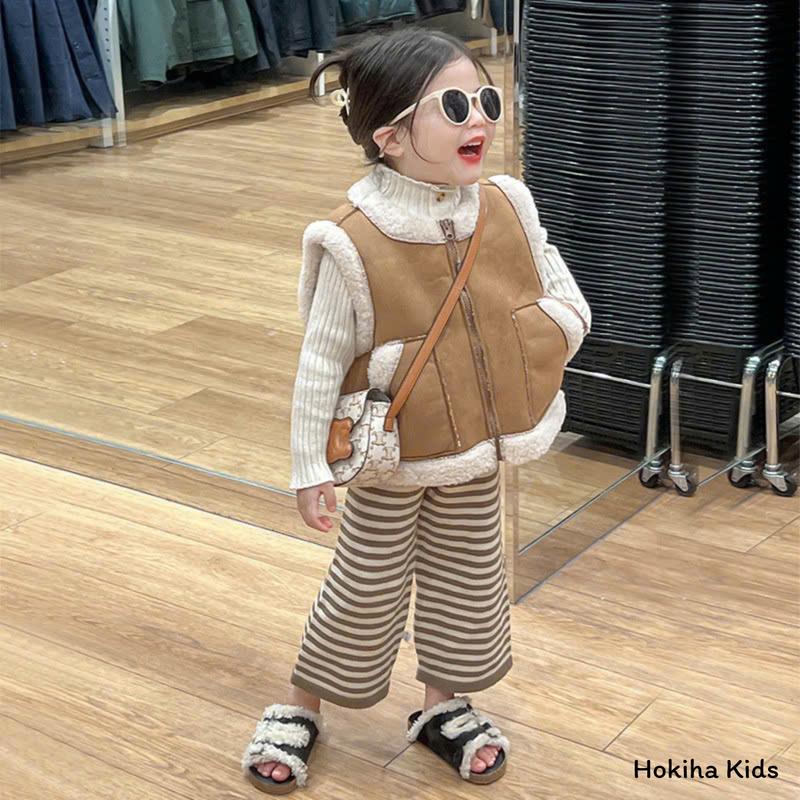 Hokiha Kids Te669- Áo gile da lộn lót lông cho bé trai bé gái dày dặn siêu ấm phong cách Hàn size 10-20kg